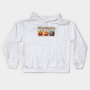 Pumpkins with Carved Faces and a Little Girl Hiding Between Them Kids Hoodie